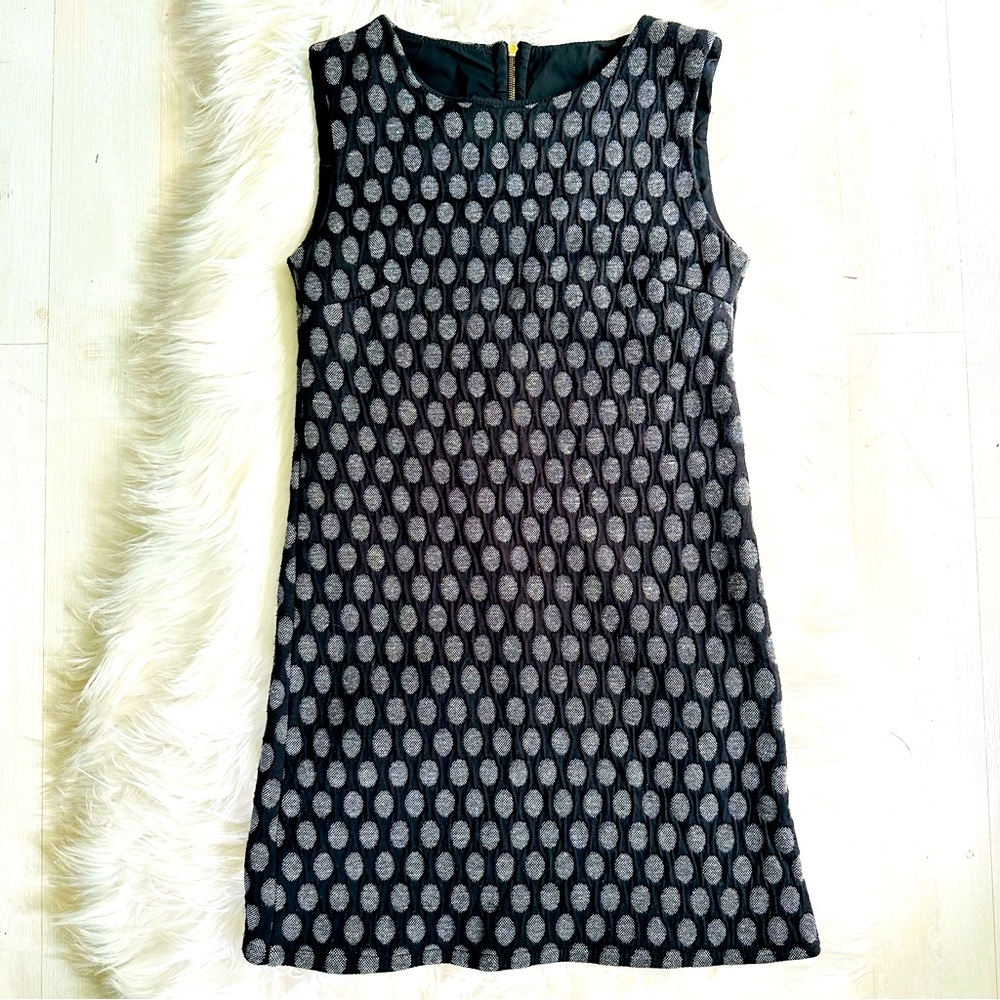 Black and Gray Oval Polka Dot Retro Sleeveless Mini Dress, S